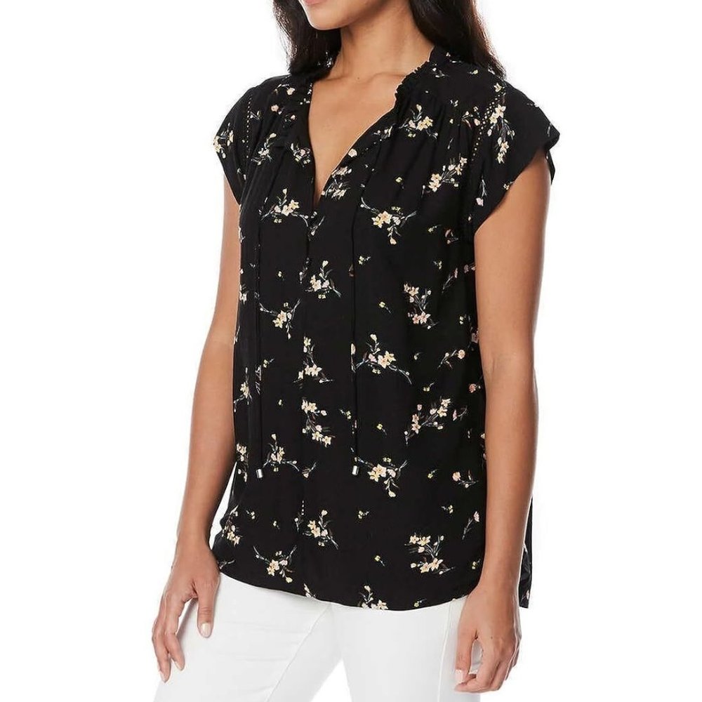 NWoT Buffalo David Bitton Women's FLutter Sleeve Blouse Black Sz S $40 1HL324